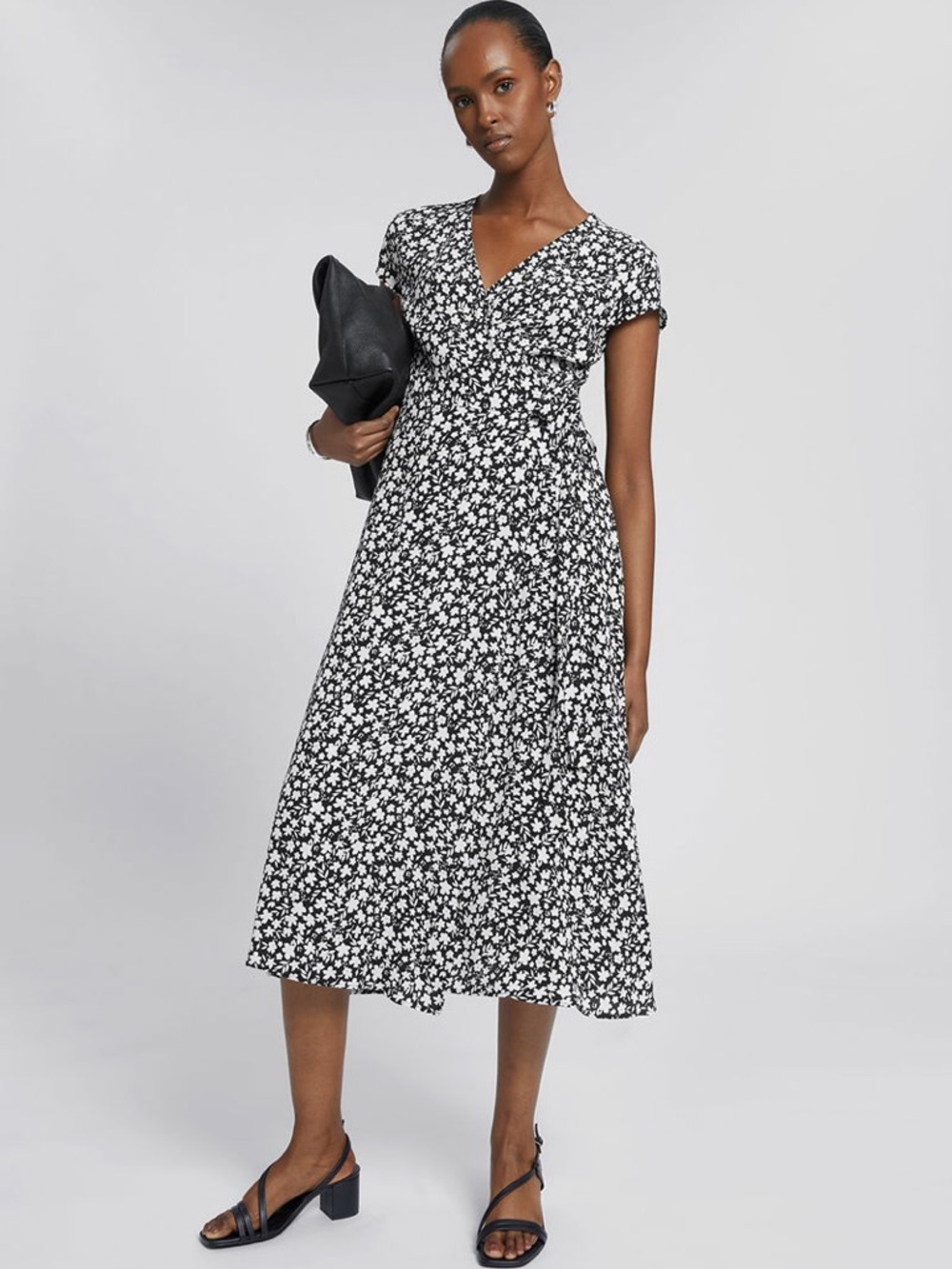 & Other Stories Crepe Floral Print V Neck Short Sleeve Wrap Midi Dress size 8